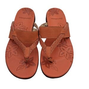 Sierrawest Anabel Quince Orange Leather Braided Floral Thong Sandals Womens 9
